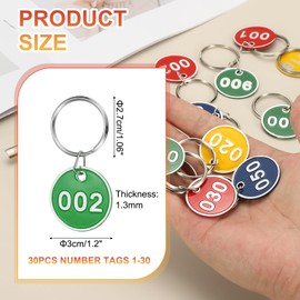 PATIKIL 30PCS Number Tags 1-30, Number Key Tags Aluminum Numbered Keychain Metal with Key Rings for Organizer Field Sales Hangers Clothes Labels ID, Green