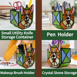 Entlityful Corgi Planter,Cute Stained Glass Dog Flower Pots,Plant Pot with Drainage,Succulent Planters, Corgi Gifts for Corgi Lovers,Corgi Christmas Decorations
