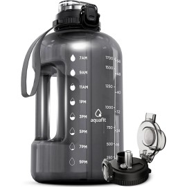 Aquafit 64 oz Water Bottle with Time Marker - Straw & Chug Lid - BPA Free Big Water B...