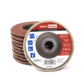 Woltersberger® Flap Discs, Diameter 115 mm, Grain 100, Pack of 10, Brown, for Metal and Wood, Flap Sanding Disc, Sanding Mop, Flap Discs, Sanding Discs