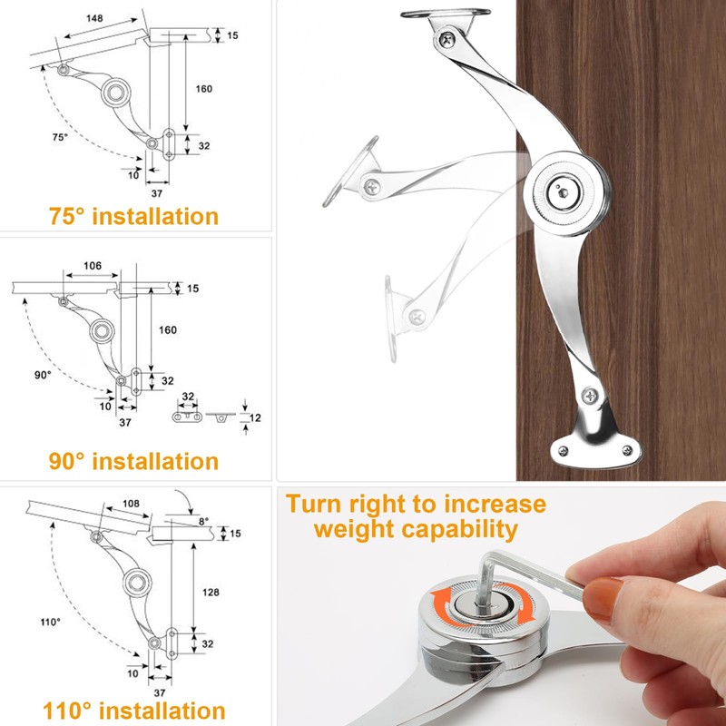 Pack of 2 Soft Close Lid Support Hinges with Attachment,