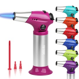 TBTEEK Butane Torch T901, Kitchen Torch Cooking Torch with Safety Lock & Adjustable Flame for Cooking, BBQ, Baking, Brulee, Creme, DIY Soldering(Butane Not Included), Rose