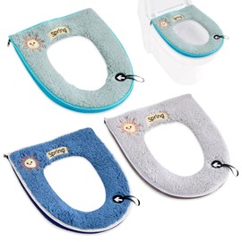 LDBKLGHJ 3 Pcs Toilet Seat Cover – Soft and Comfortable Toilet Cover Sets with Convenient Zipper Design, Perfectly Designed for Round Toilet Seats - Comes with Carrying Rope