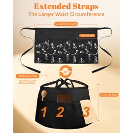 Slohif Reversible Server Apron with 6 Pockets - Waist Apron for Waitress Women Half Apron for Waiter Men Cute Water Resistant Serving Short Apron Barista Bartender Kitchen Accessories Funny Skull