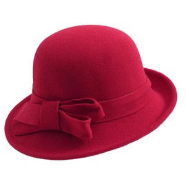 MESU Womens Vintage Felt Bucket Hat 1920S Cloche Bowler Hats Red