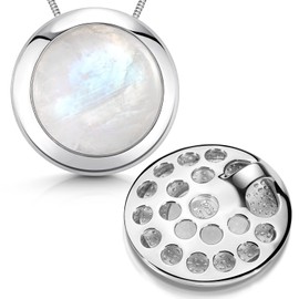 MATERIA by Matthias Wagner Large Moonstone Pendant Round 925 Sterling Silver with Chain, Sterling Silver, Moonstone