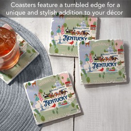 Thirstystone Kentucky Attractions 4 Pack Tumbled Tile Stone Coasters with Protective Cork Backing 4” Square Manufactured in The USA
