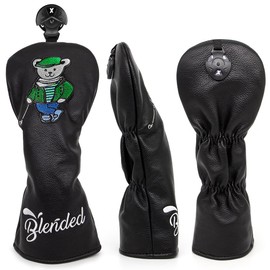 Golf Club Headcover Driver Fairway Wood Utility Hybrid Headcover with Number Tag Golf Headcover PU Leather Fashion Bear Embroidery Black (1 Wood Cover)