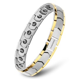 Magnetic Bracelet, Titanium Steel Magnetic Bracelet, Anti-Static，Full Magnetic Bracelet with 18 Magnets (Steel Gold Magnetic Bracelet)
