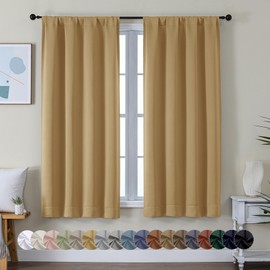 Simplebrand Simplebrand Ava Gold Blackout Curtains for Bedroom 63 Inch Length 2 Panels Set, Solid Thermal Insulated Energy Saving Rod Pocket Window Treatment Curtains Blackout Drapes, W40 x L63 Inch, Gold