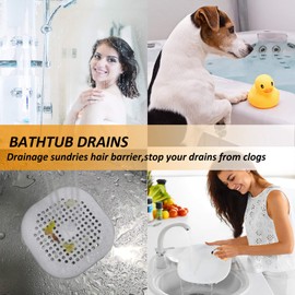 Hair Drain Catcher,Square Drain Cover for Shower Silicone Hair Stopper with Suction Cup,Easy to Install Suit for Bathroom,Bathtub,Kitchen 2 Pack (Grey White)