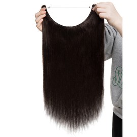 18 inch One Piece Secret Wire Hair Extensions Human Hair 100% Remy Straight Hair Extension No Clip Real Hair Pieces for Women (65g,#2 Dark Brown)