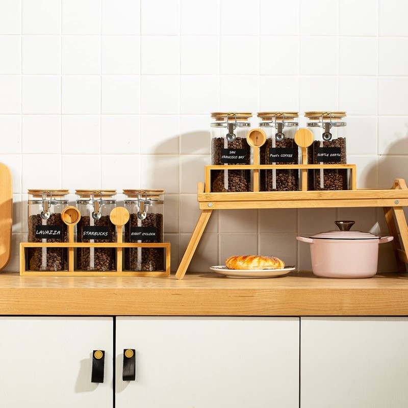 Yangbaga Glass Coffee Sugar Containers with Shelf, 3 x 45