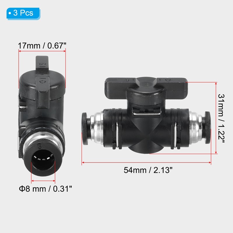 PATIKIL 8mm Pneumatic Ball Valve 3 Pack 8mm OD BUC