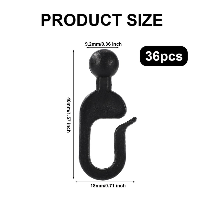 36pcs Plastic Hooks for Gazebo Curtains, Black Gazebo Hooks Multi-Purpose