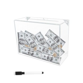 Huntone Transparent Acrylic Money Box, Piggy Bank Savings Challenge, No Installation Required, The Back Has a Magnetic Function and Is Detachable, Money Boxes for Adults