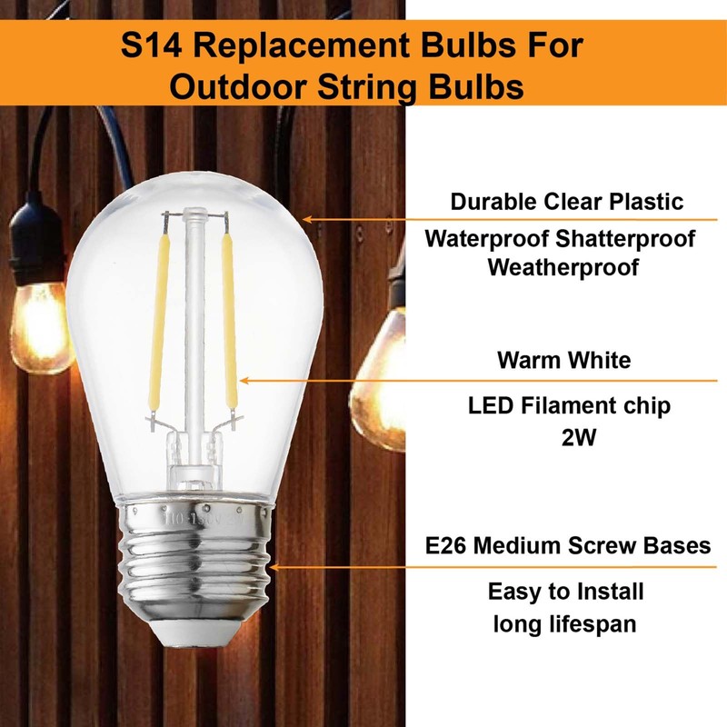 abulber 2W Led Light Bulbs,S14 Led Bulbs for Outdoor String