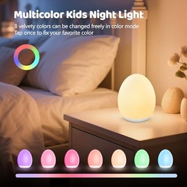 MediAcous Night Light for Kids, 7 Colors Changing Egg Light for Nursery | Stepless Dimming, Soft Silicone Touch Night Lamp with 1 Hour Timer, Recharge