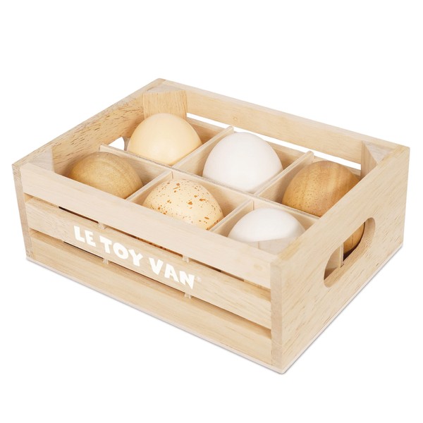Le Toy Van - Wooden Honeybee Market Farm Eggs Half Dozen Crate | Perfect for Supermarket, Food Shop or Cafe Pretend Play | Great As A Gift (TV190)