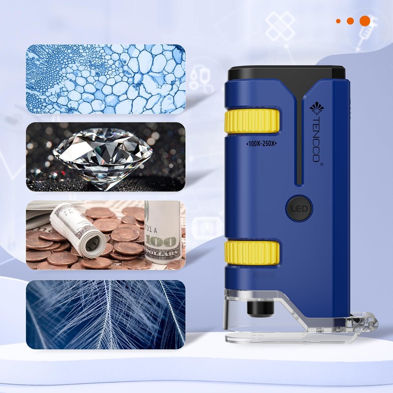 100x-250x Pocket Microscope for Kids Adults, Protable Handheld Miniscope, Mini