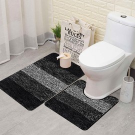 Famibay Toilet Mat with Cut-Out Non-Slip Bath Mat U Shape Toilet Rug Toilet Washable Bathroom Rug Water Absorbent Bath Mat Microfibre for Toilet Bathroom