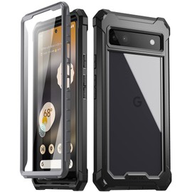 Poetic Guardian 6FT Drop Tested Case for Pixel 6A 5G - Built-in Screen Protector, Full Body Hybrid Shockproof, Black/Clear