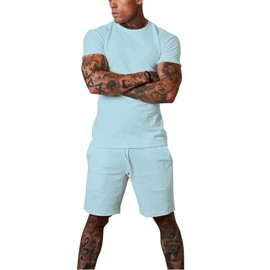 Redqenting - Pantalones cortos casuales para hombre de 8 pulgadas con bolsillos, pantalones cortos deportivos con cordón, pantalones cortos de verano para salón de gofre (talla 28 a 40), Azul (Blue Glow), 40