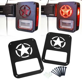 Xprite Black Light Guard American Military Five Star Rear Tail Light Covers Compatible with 2007-2018 Jeep Wrangler JK Unlimited - Pair