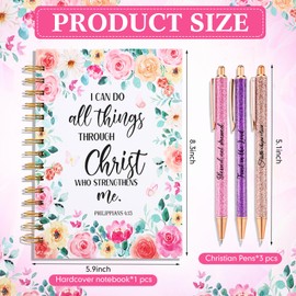 Thenshop 4 Pcs Christmas Religious Gift Set Includes 1 Christian Quotes Spiral Notebooks 3 Metal Ballpoint Black Ink Pen Bible Journals Christian Gift for Women Friends Colleagues Family Gifts Church