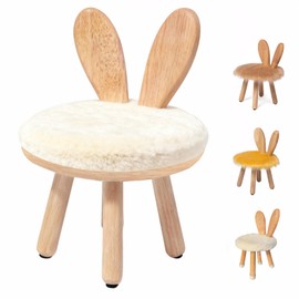 XXYOUPIN Bunny Chair for Kids 1-4 Years, Wooden Base with Removable Cushion,Anti-Tip Toddler Stool,Baby Nursery Decor Gift,Rabbit Design（1pack/Pearl White）