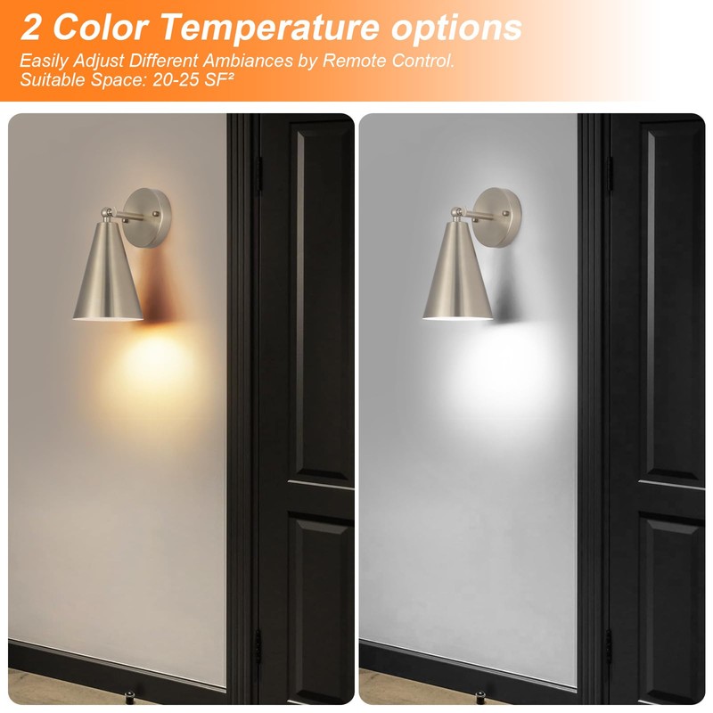MWZ Brushed Nickel Battery Operated Wall Sconces Set of Two,Wireless