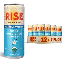 RISE Brewing Co. RISE Brewing Co. Vanilla Oat Milk Nitro Cold Brew Coffee, No Sugar Added & No Dairy, Organic & Non-GMO, Low Acidity & Vegan, 7 Fl. Oz. Cans