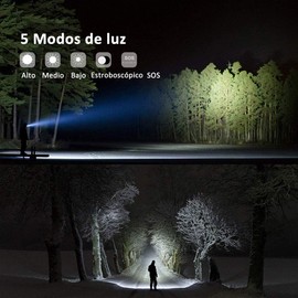 E T EASYTAO - Linterna Led Recargable, Lámpara XML-T6 Herramienta para Visión Nocturna, Lámpara Linterna Portátil 1600 Lúmenes, Lámparas con 5 Modos de Luz