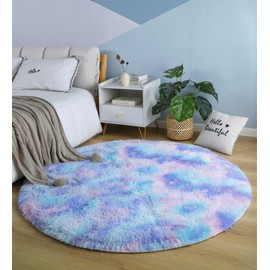 linyingdian Luxury Rug Round Living Room Super Soft Fluffy Rug Soft Area Rug Bedroom Rug Super Soft Fluffy Children's Mat (Diameter 120 cm Round, Blue Purple)