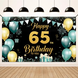 Koliphy 65th Birthday Banner, 65th Birthday Decoration for Man Woman, Happy Birthday Banner Fabric Decoration Birthday Banner Background Party Decoration Indoor and Outdoor (Green Gold)