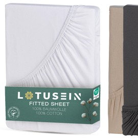Lotusein Fitted Sheet 160 x 200 cm White - 100% Cotton Jersey Fitted Sheet Mattress Height up to 30 cm, Oeko Tex Standard 100 White 160 x 200 cm