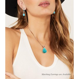 DOLIOX Genuine Turquoise Necklaces Jewelry for Women 925 Sterling Silver Teardrop Natural Gemstones Pendant with December Birthstones for Her with CZ Pavé