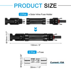sourcing map 2 Pcs Solar Fuse Holder 15A 1000V Waterproof PV In-Line Fuse Holders with Fuse Solar Inline Fuse Holder Photovoltaic Connectors for Solar Panel System