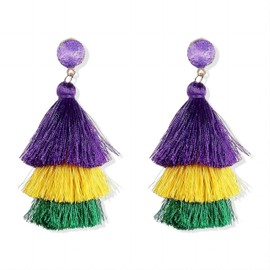 PUBBCIA Mardi Gras Earrings for Women Layer Leaf Mardi Gras Dangle Earrings Hat Acrylic Earrings Fat Tuesday Celebrations Dress Accessories Festival Jewelry Gifts (L)