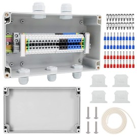 Junction Box Surface-Mounted Junction Box IP68, 2 in 3 Out Junction Box, Waterproof, Surface-Mounted Junction Box with Terminal Block, DIN Rail, Terminal Block Kit, UK 2.5 Terminal Kit for Cable