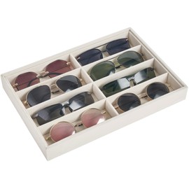Mkono Sunglass Organizer 8 Slots Sunglasses Holder Velvet Eyeglasses Storage Trays Sunglass Display Drawer for Women Men Jewelry Watch, Beige