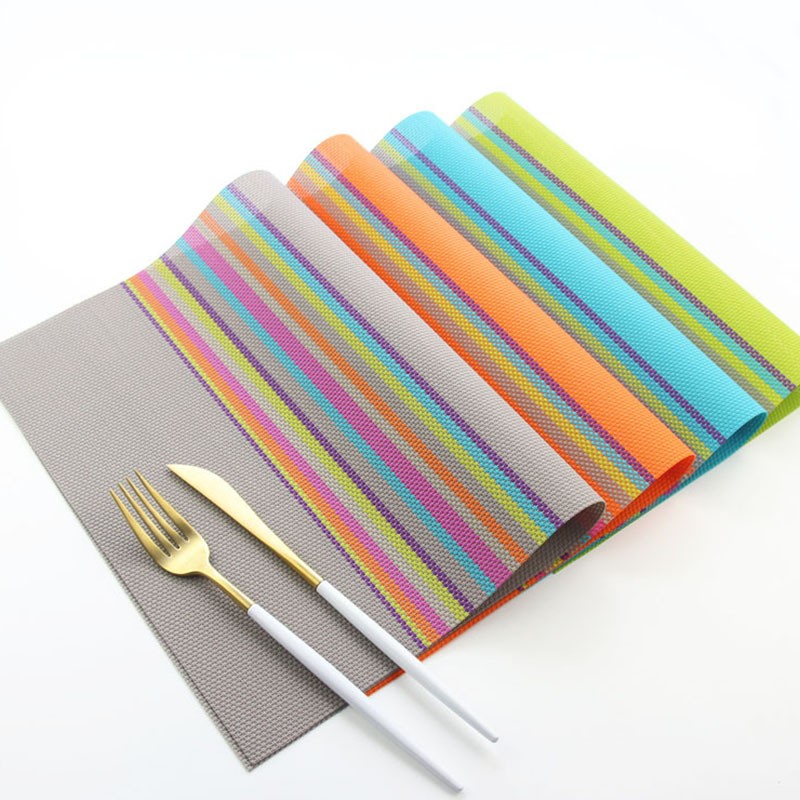 6pcs Placemats PVC Non Slip Washable Heat Resistant Rainbow Stripe