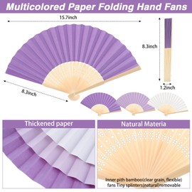 60 Pcs Gradient Purple Paper Folding Hand Fans 8.3 Inch Handheld Portable Decorative Fans for Wedding, Outdoor Party Favors, Baby Shower Decorations DIY Crafts Photography Prop