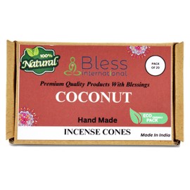 Bless International Coconut 100%-Natural-Incense-Cones Handmade-Hand-Dipped Organic-Chemicals-Free for-Purification-Relaxation-Positivity-Yoga-Meditation The-Best-scents (20 Count)