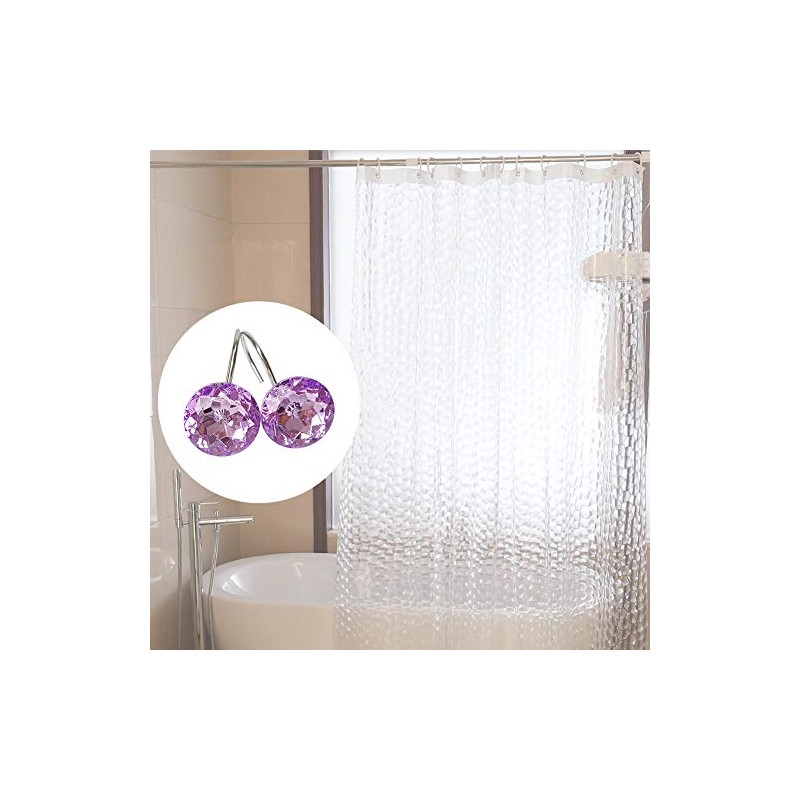 EleCharm 12 Pcs Bling Rhinestones Shower Curtain Hooks Bathroom Rolling