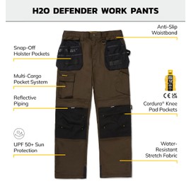 Caterpillar Men's H2O Defender Water Resistant Work Pants with Reinforced Knees, Bellowed Cargo Pocket and Tool Bags, Dark Earth/Black, 36/30