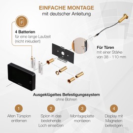 prsTECH® DoorCAM DC2 Plus Wide Screen, Digital Door Viewer 4.3 Inch LCD Display for Door Thicknesses of 38-110 mm, black