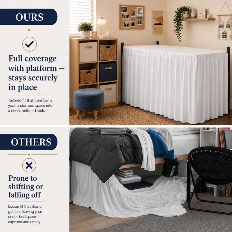White Platform Dorm Bed Skirt Twin XL 42 Inch Drop,Extra