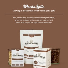 The Roasted Purpose Mocha Latte Instant Organic Coffee with 18g of Grass-fed Collagen Protein, Dairy-Free, Sugar-Free, 10 Pack