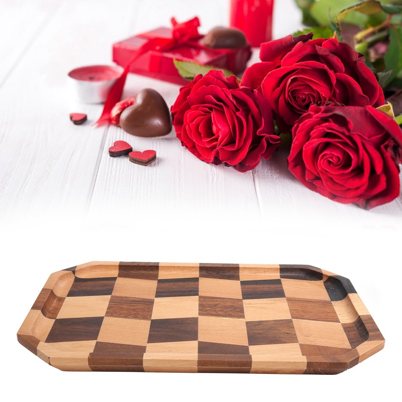 Wood Fruit Dishes Wooden Tea Dessert Tray Grid Pattern Rectangular